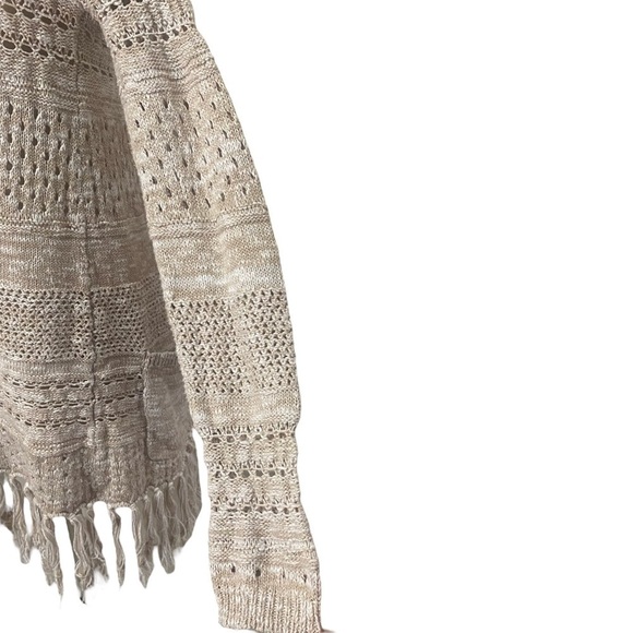 Mudd Open-Work Marled Birch Fringe Hoodie Cardigan Boho Crocheted Jacket Size M - Picture 6 of 7